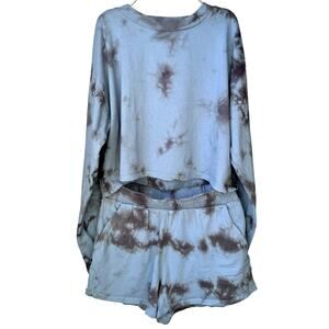 O'Neil Outfit Set Blue LS Crop Top & Shorts SZ XS
